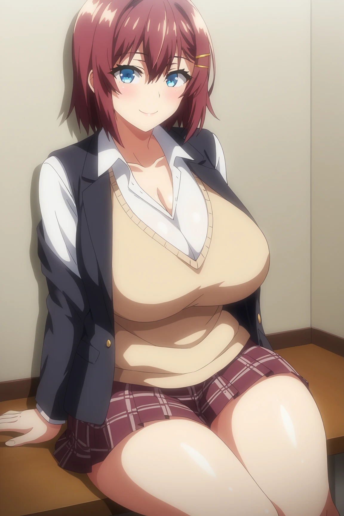 ((best quality)),((highly detailed)),masterpiece,absurdres,detailed face,beautiful face,(detailed eyes, deep eyes),1girl, may, purple eyes, orange hair, long hair, 独奏, breasts, large breasts,lips,sidelocks, bangs, naked、Beautiful nipples、Huge breasts、Large breasts、Cleavage、Belly button、Thighs、In a skirt、Skirt lift、Pussy、Pee、splash、Sit on the bed、Spread your legs