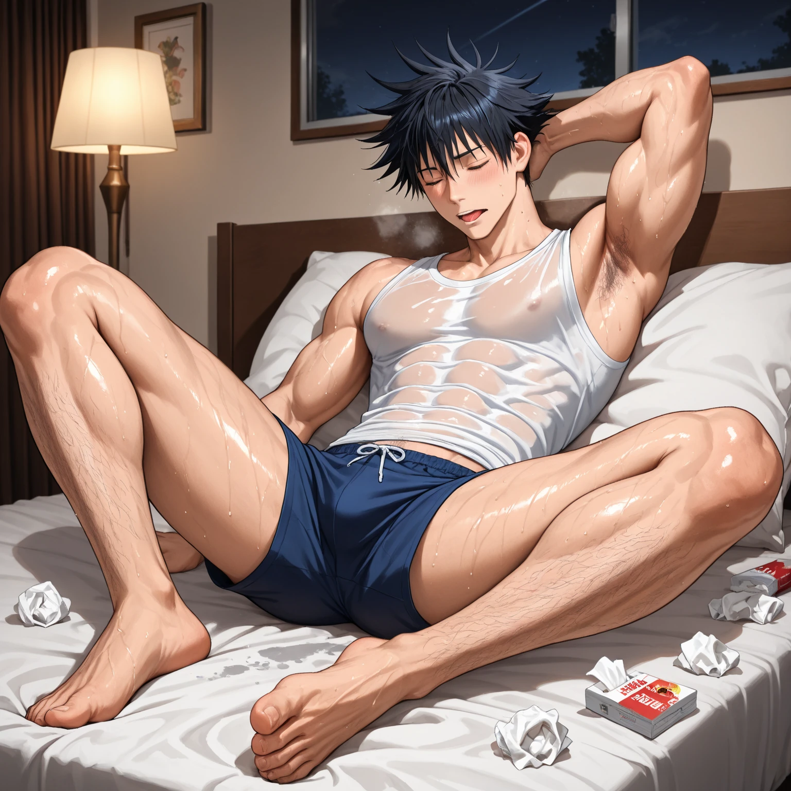 1 boy ,Libido boy,20yr old,Handsome,musculature,Raised sexy,k hd, tmasterpiece,8K,White thong,Nudity all over,Bare topless,white short socks,massive bulge,A sexy pose,Trembling,full-body view