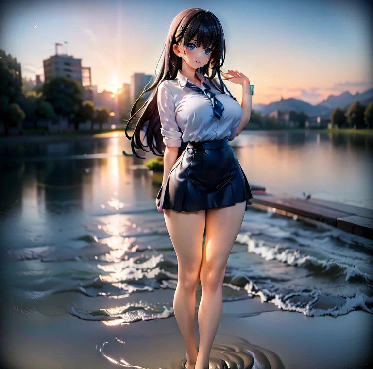 (masterpiece:1.2, highest quality), (realistic, photorealistic:1.4), beautiful illustrations,
looking at the viewer, full body, Front view:0.6,
1 girl, Japanese, high School girl, (long hair:1.5), blown hair, (half up, half updo), bangs, hair between eyes, big breasts:0.8,
beautiful hair, beautiful face, detailed and beautiful eyes, beautiful clavicle, beautiful body, beautiful breasts, beautiful thighs, beautiful feet, beautiful fingers,
(beautiful scenery), , School,
((collared short sleeve shirt, white shirt, , Grey plaid pleated skirt, blue plaid bow tie)), white panties,
(Are standing, , lift the skirt, grab the hem of the skirt, put your hand on your chest, hand between legs),
blush, ,camel toe、huge tit、Nipple Puffs、cleavage、Plump、Super big breasts、Super big butt