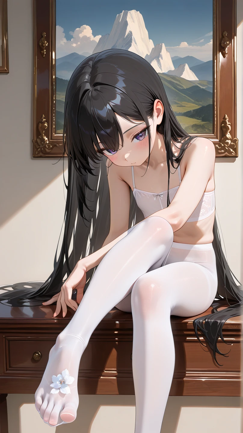 The stunning Chitanda Eru, purple eyes, black hair, Naturally straight hair, straight bangs, extremely refined, a girl，adult face，Open your mouth slightly，flowing long hair，Peerless beautiful girl, dreamlike，Slim，soft, (Sensual), (kawaii), dream quality，bunny girl，Water droplets on the thighs，，bright light，bare neck，naked ass，bare shoulders，Clavicle exposed，bare breasts，Bare thighs，bare toes，camel toe，snow white skin, delicate face,  thin waist, soft curves, Real light and shadow, Ultra-fine, 4K, move naturally, ultra high resolution, (masterpiece:1.2, best quality), (Exquisite and beautiful eyes: 1.2), (Beautiful and delicate face)