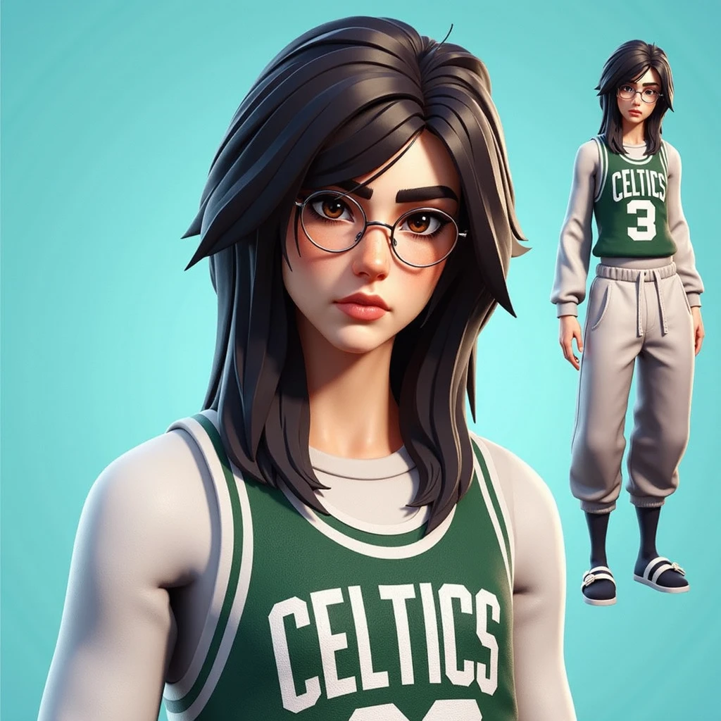 Create a perfect hot woman. Being 18 years old, eyes browns, long curly hair with brown color. She is also wearing a pink soccer jersey and black panties and glasses..