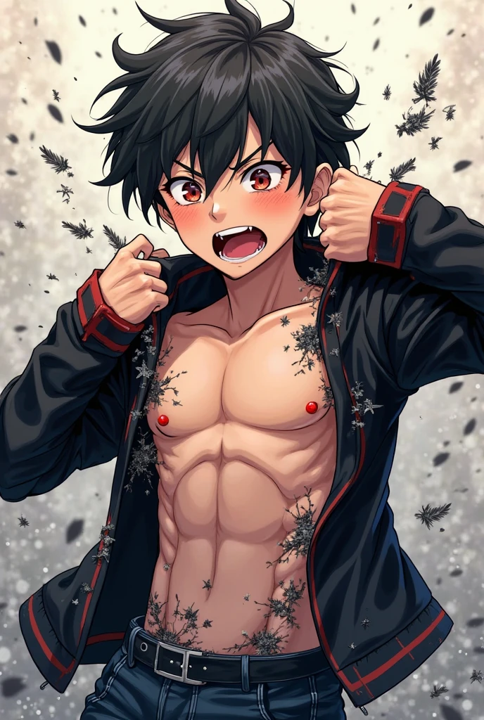 (masterpiece, High resolution, Super detailed:1.0), (1 male, Adult male, Soft and handsome face), Very high, the right amount of muscle, Detailed face, Extremely detailed CG, intricate details, (black hair, medium long hair, messy hair), (water blue eyes, half-open eyes, Raise eyebrows), (Half open white shirt, Black suit pants), (Pulling the red tie around his neck with one hand, Taking a selfie with a mobile phone in one hand), (Slightly red cheeks, sweat, Confused and longing eyes, Evil smile:1.3), (light black background)