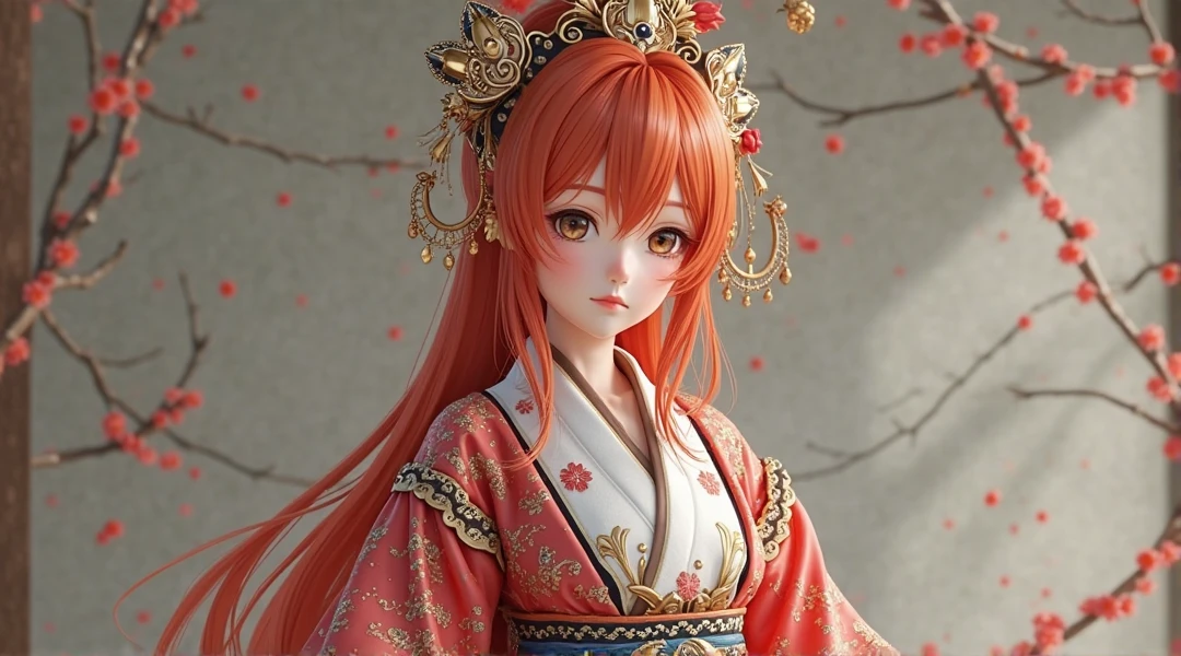 highly insanely detailed, masterpiece, top quality, best quality, highres, 4k, 8k, RAW photo, (very aesthetic, beautiful and aesthetic),
solo, red hair, sitting,
<lora:red9fox:0.8>, red9fox, fox ears, fox girl, hair ornament, jewelry, off shoulder, forehead mark, long sleeves, tail,
very short hair ,mahogany hair , ,fishtail braid,dutch braid,tousled waves,asymmetrical haircut ,
(dark brown eyes),
pure yellow background, transparent background,
(flower, falling petals, petals on liquid, petals, cherry blossom:0.8),