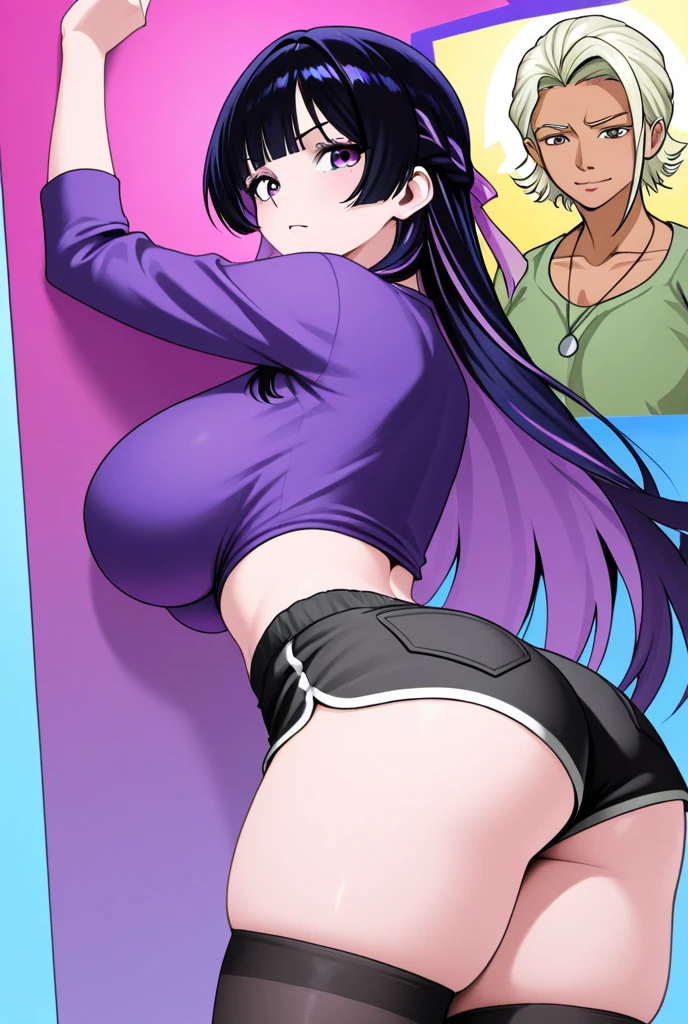 Akeno Himejima, 2 people, 1boy, 1girl, (((bimbo))), long black hair, purple eyes, ear ringimbo))), puffy lips, pink painted lips: 1.5, yandare eyes, thick lips, wide hips, thick thighs: 0.5, huge round ass, enormous natural breasts, shiny oily breasts, muscular, city, cyberpunk, full body, smirk, oiled up, corrupted female, midnight club, strip club, tall figure, dominant, milf, naked nude, high heels, NSFW, raping a boy, doggy style sex, cum, cock, dick, sex, 4k, cinematic, sharpned image