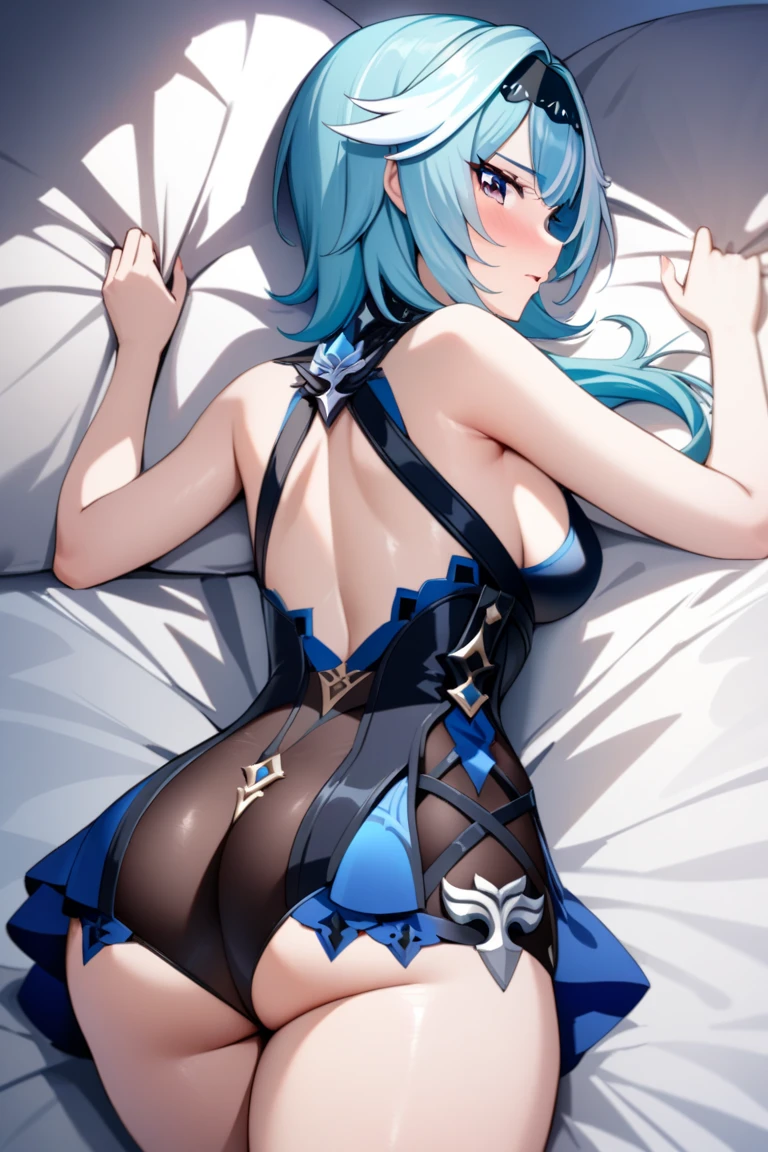 NSFW,masterpiece,Highest quality,High resolution,Super detailed,Star Town Suisei\(Hololive\),Blue Hair,One Side Ponytail,Blue Eyes,Small ,satin harness,Brothel,Brothel,Luxury Bedroom,Embarrassed,(Expecting face),(Strong-faced men),Lying down,Lying on your back,Raise your arms,Leg spread,(Body touch),(caress),From above,Having sex,Ins,Creampie