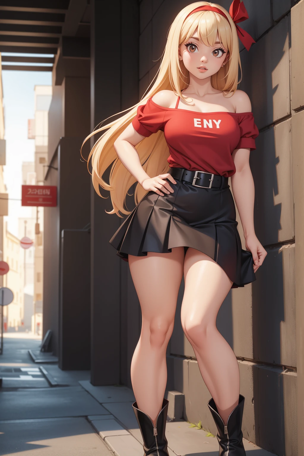 masterpiece, best quality, highres, blue eyes, serena \(pokemon\), 1girl, solo, thighhighs, long hair, hat, jewelry, bracelet, (black thighhighs:1.2), collared shirt, pleated skirt, red skirt, sleeveless, high-waist skirt, sleeveless shirt, eyelashes, pink headwear, black shirt, eyewear on headwear, (full body:1.5), giantess, smile, (from below:2), (thick thighs:1.4), looking down at viewer, upskirt, character_pokemon_serena, gts, (large breasts:1.4), field, (looming:1.3), mature female, high quality, hd quality, masterpiece, photorealistic, stepping, shoe soles, close-up foot, intense angle, :), (Sitting on Building:1.6), very low angle, female pervert, toragao, licking lips, licking own lips, smile, (sitting:2), knee up, GTScity, giantess, city, buildings, perfect hand, black panties, tongue out, (destruction:1.4),