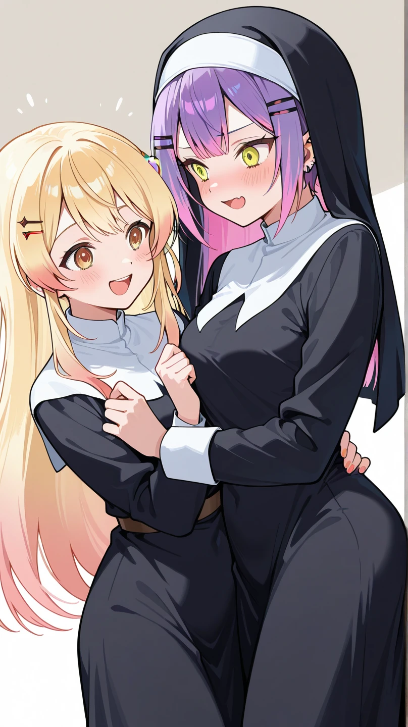 (masterpiece:1.37), best quality, (extremely detailed:1.37), 2girls, kiss, yuri, woman, (mature:1.5), (adult:1.5), large breasts, very long hair, (straight hair:1.5), dark purple hair, blonde hair, purple eyes, blue eyes, (extremely detailed eyes:1.37), hoodie, jeans, desperation, (wetting self:1.5), standing, embarrassed, humiliation, blushing, angry, city, futuristic, neon lighting, high-tech, street, skyscraper