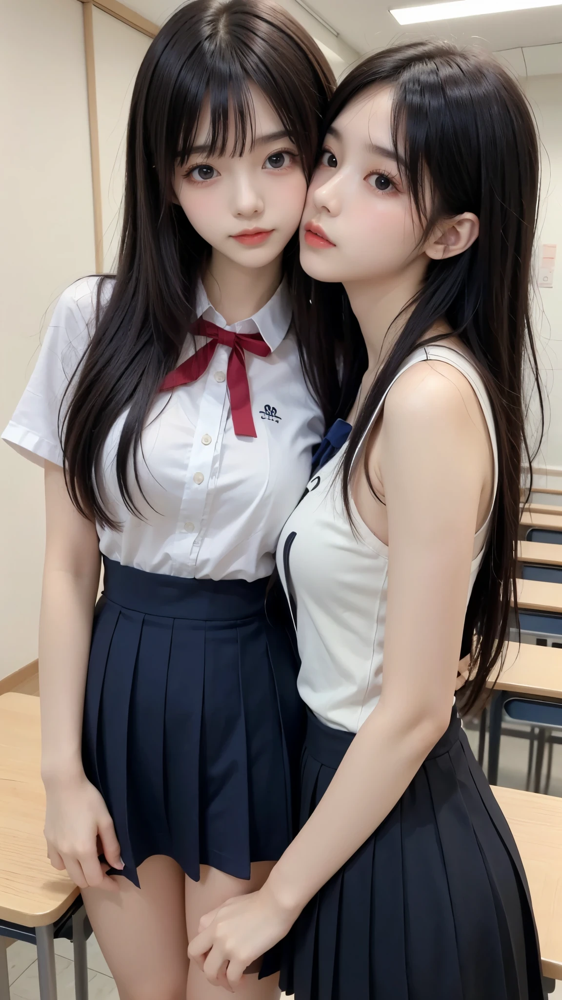 mini skirt,(NSFW),(2girls), 2 school girls, female genitalis job each other