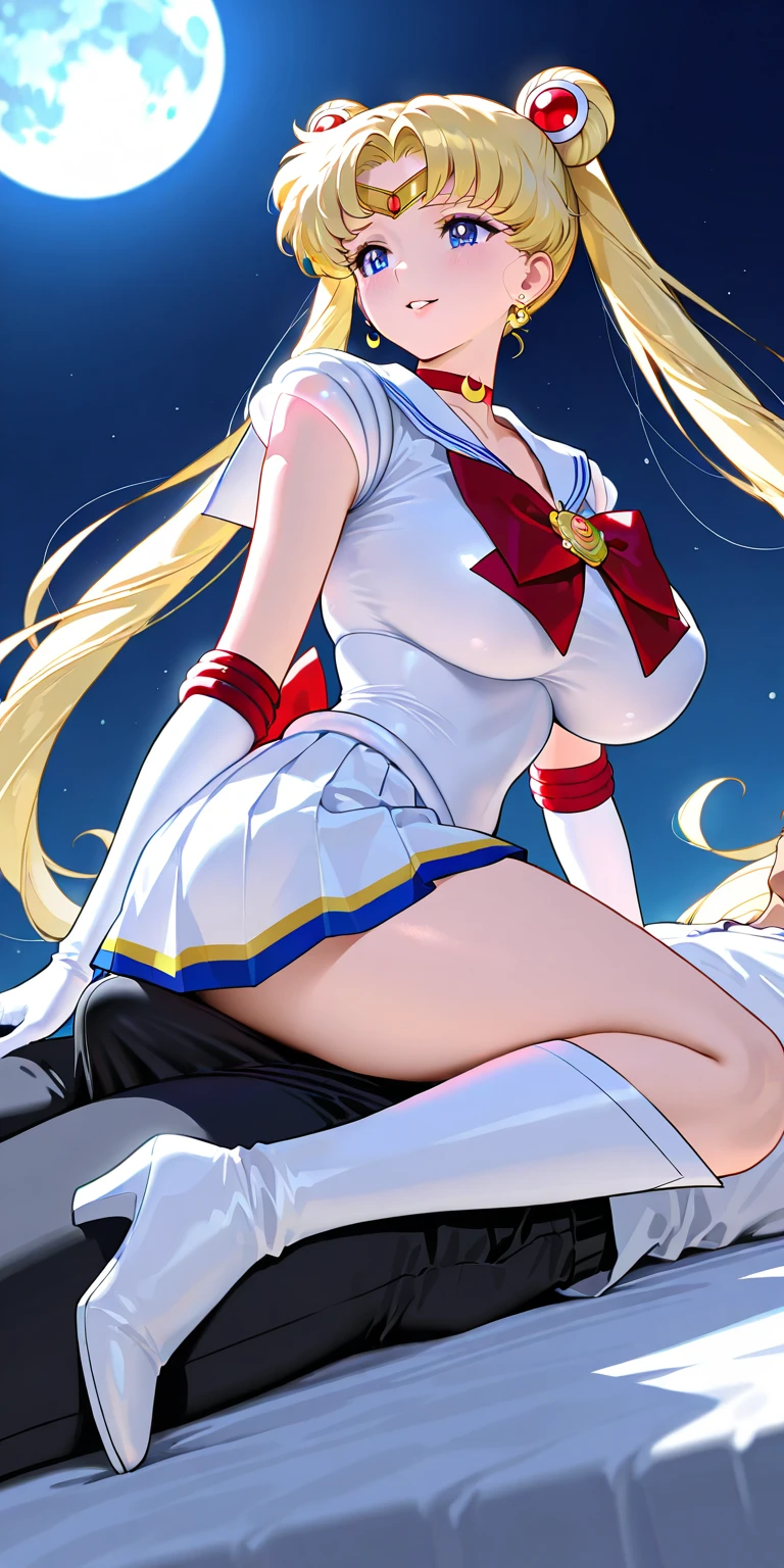 ((Highest quality)), ((masterpiece)), (detailed), （Perfect Face）、The woman is a naked Queen Serenity, and is being held and caressed by a strong demon while he inserts his penis into her pussy and ejaculates a large amount of semen into her pussy, causing it to overflow with semen.、The woman is the elegant Queen Serenity of the Black Moon Clan, with blonde hair.２With her long hair tied up, she is Queen Serenity、The man is a strong devil who holds the woman in his arms, inserts his penis into her pussy, and ejaculates a large amount. He caresses and loves her while having sex.