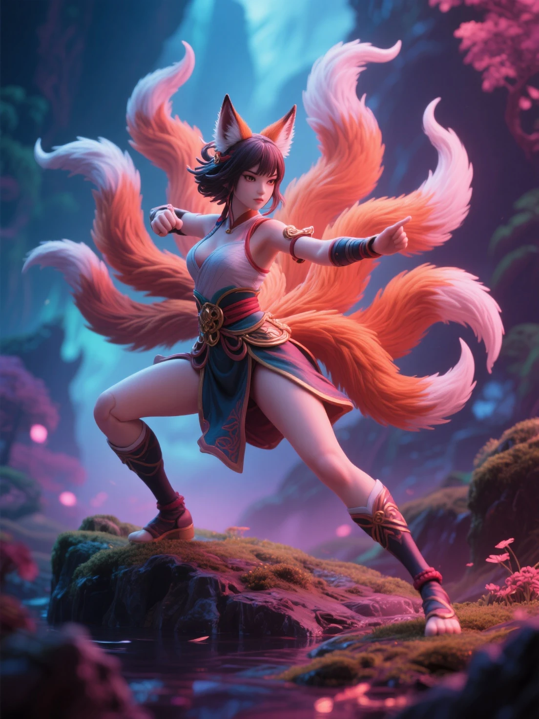 nude,has white nine tails,open the legs