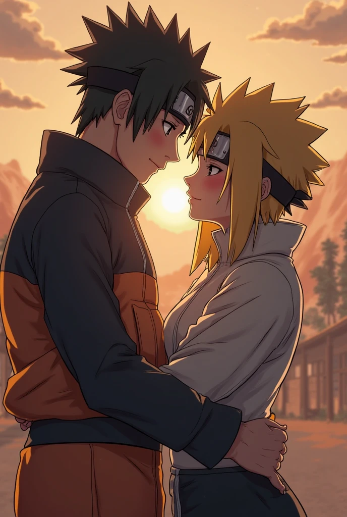 Ultra detailed, Highres, absurdres, HDR, Sasuke Uchiha, red eyes, black hair, Temari, green blue eyes, blonde hair, Naruto Shippuden, water, green leaves, flowers and petals, 1 man with 1 woman together as a couple, handsome,