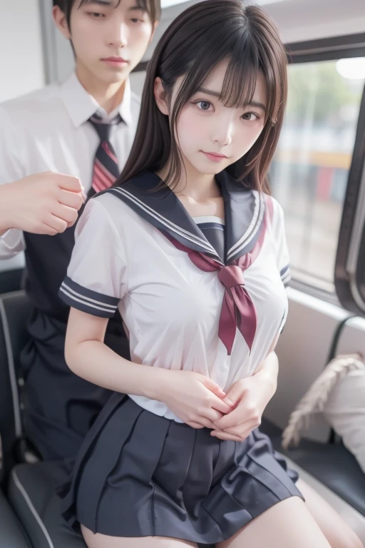 grasp、、(High school girl in sailor suit with short sleeves very short belly visible)Grab your ass on a crowded train、drooping bangs、(((Little Face Girl)))、pleatedskirt:1.2、High twin tails with ribbons:1.3、I love sex:1.3、(Real 12 year old very young face girl)、Very short beautiful girl1a person、((Man in suit grabs schoolgirl buttocks))、(((I'm very loli and chibi)))、Touching your buttocks on the bus、red blush、(((High school girl in sailor suit has sex with man in suit、erotick)))、((Skirt flipped up、You can see erotic panties))、high-level image quality、realisitic、(((agony、angry expressions)))、(((Being touched by multiple men、Touching the chest or crotch)))、grabbing on breasts(((On a crowded train)))、((A high school girl in a sailor suit sticks her ass out from the front to a man in a suit))