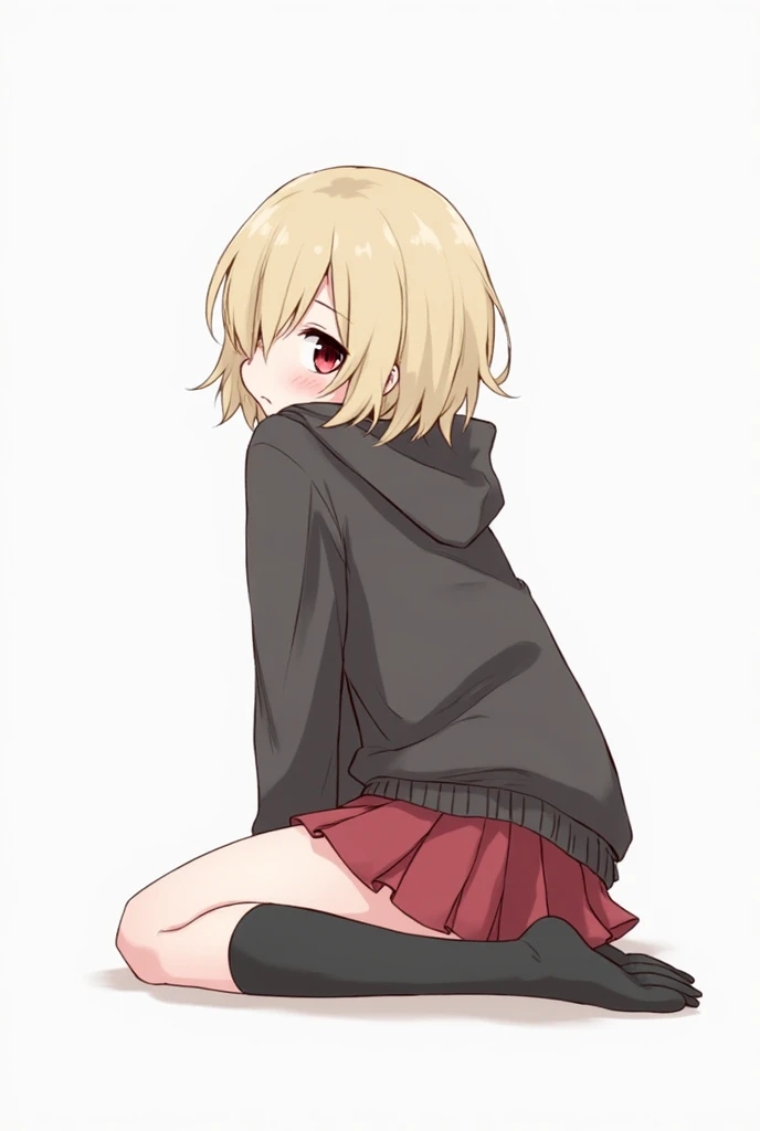 solo, 1girl, looking at viewer, mikazuki kiryuu, , my room,, looking at viewer,big hoodie,panties,from below,grin