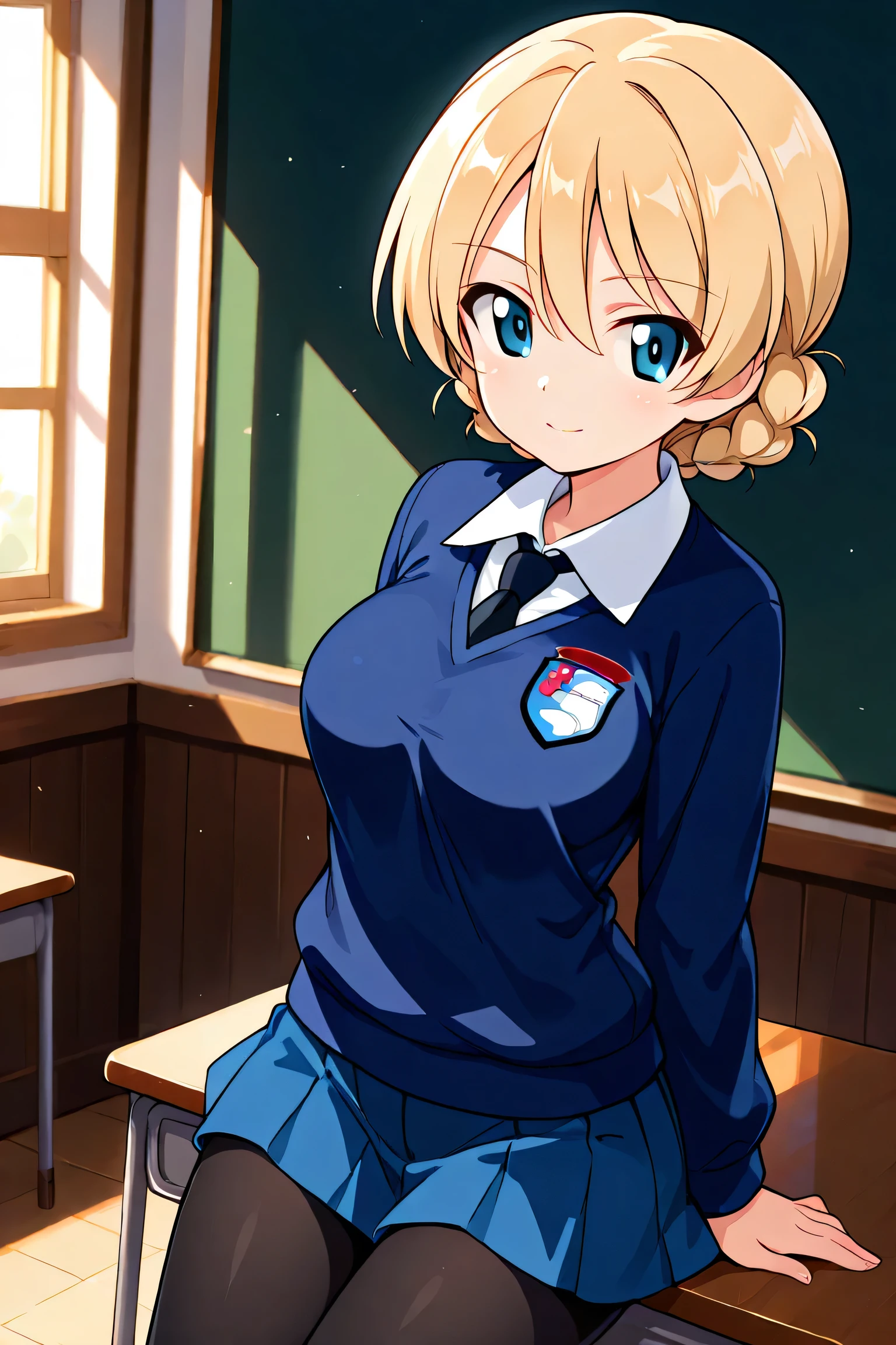 darjeeling \(girls und panzer\),st. gloriana's school uniform,black pantyhose,cowboy shot,