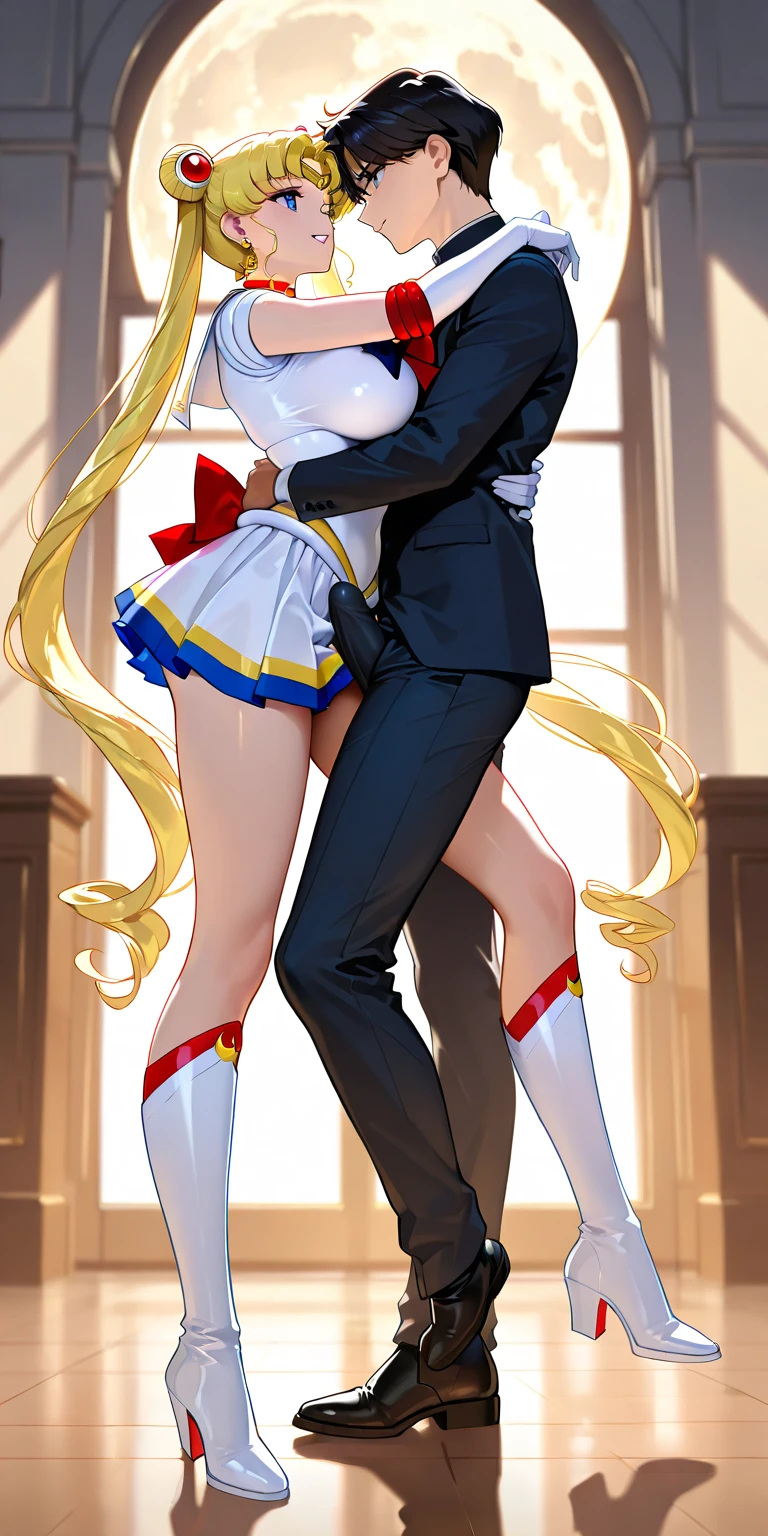 masterpiece, top-quality, skin tanned, dark brown skin, a blond, dyed blonde, Sailor Moon Costumes, Sailor suit style leotard, Nice Buddy, Nasty smile, Standing up, Full body like, Worker, high school girl, Image of one woman, Nasty smile, sexually arousing, masturbating, Pleasant face, Insert into the crotch, strong arms, muscular thighs, ripped muscles, six pack abs, muscle arms, muscular, slim, Petite, flat chest