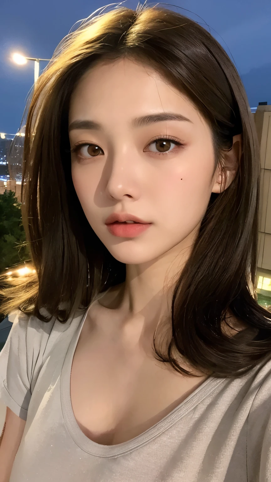 ((Highest quality, 8K, masterpiece:1.3)), sharp:1.2, Beautiful woman with perfect figure:1.4, Slim Abs:1.2, ((Layered Hairstyles, Huge boobs:1.3,Cleavage:1.2)), (A long shirt with wet white buttons showing through:1.1),(rain,Street:1.2),get wet:1.5,Highly detailed face and skin texture,Detailed eyes,double eyelid,Glancing sideways at the camera