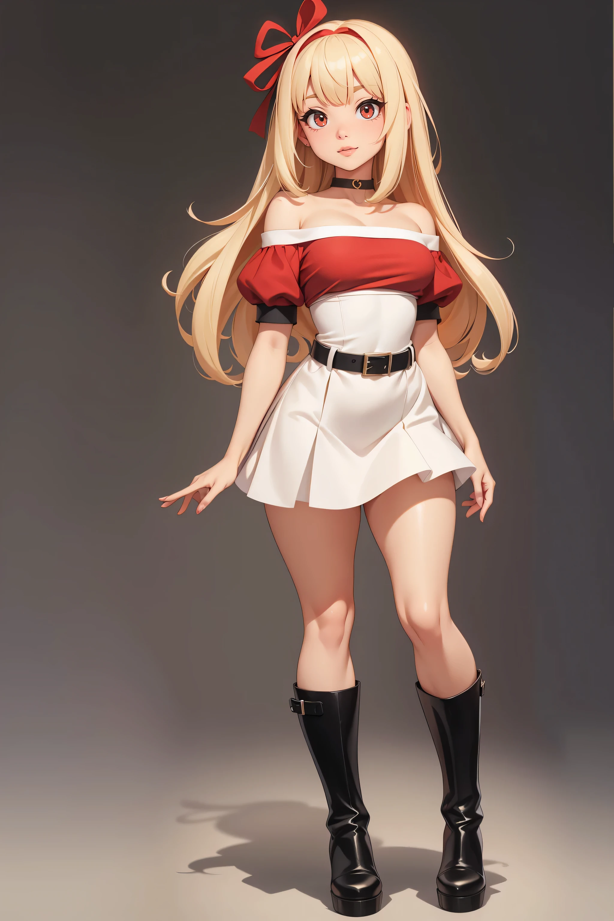 (full_body)、Woman、red_background、big_breasts:1.5、Detailed、POP、vivid、pose、dress:1.5、Open chest