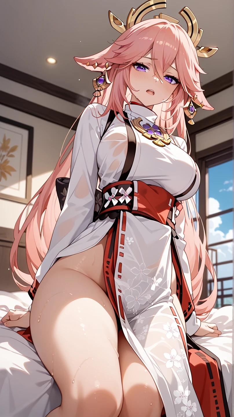 One Girl, (Urzan-6500:0.7), K-POPアイドル, yae miko, , Exposed bare shoulders, Pink Hair, Long white hair, Japanese Clothing, The best quality in the best condition, (da pintura:1.5), (hair ornaments:1.35), gem, Purple eyes, 耳Nipple Ring, , Written boundary depth, Detailed face, Face Focus, ribbon_trim, (View your audience:1.25), Non-traditional Shrine Maiden, Shiny skin, Long sleeve, Thick lips, Game CG, (Blur the background:1.2), , , whole body、Put your head on the urinal,Yogurt all over、whole bodyが濡れている、One Girll, , Obscene, Pee, Urine,garbage,masterpiece, Highest quality, Very detailed,Knee-high socks、Long white elbow gloves、Long socks、Open your thighs wide to the left and right、crouch on the ground、Show the audience your crotch、Camel Toe:1.4、(Sweat)、(vapor)With legs apart、sexy、Bold、Sexy、Inviting、dynamic、With legs apart、Plump body