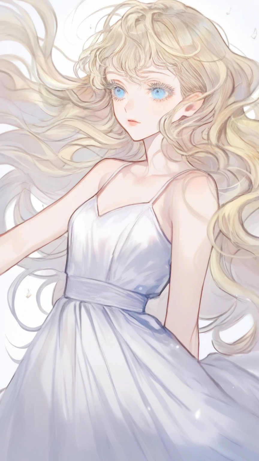 ( Absurd , High quality , ultra detailed, careful with hand )Zodiac - Gemini goddess , similar to latin goodness , Solo . Curious, skillful, humorous, seductive, imaginative face , Sometimes impractical, restless, nervous, careless style , mature , light brown eyes , long hair , light blonde hair , transparent dress , lace lingerie , in the ocean with wind , whole body , flirty look ,