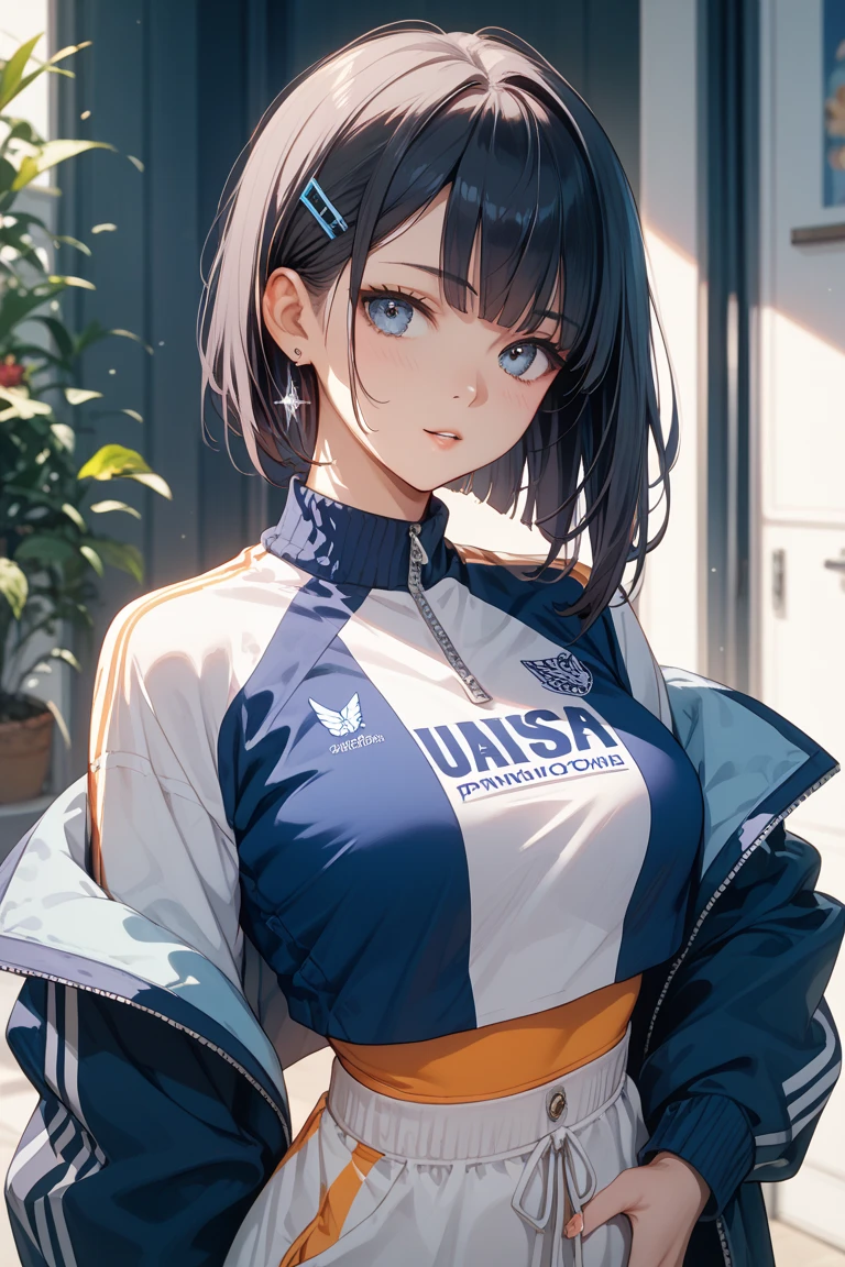 woman from Brazil, 18 years old, wearing a t-shirt open at the front with a hood, sensualizing, seducing, breasts partially visible, smiling