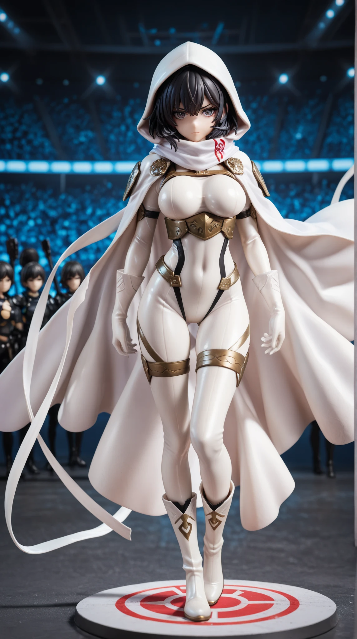 highly detailed, best quality, photography, Rogue from X-men, absurdness, beautiful face (detailed eyes, deep eyes) 1woman, brown and white hair, twin tails, magenta eyes, short, wide hips, curvy, toned muscles (n7armor) inside a spaceship