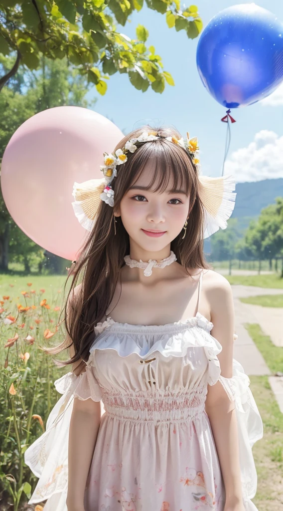 (((Popular cartoons)))、Master peace.(((Brown long hair))).(((great joy))),(((great joy))),(((great joy))),lolita fashion,Summer dress,(((The autumn sunset illuminates the wheat fields, The wheat in the field is golden, Scarecrow standing in a wheat field,Watch dragonflies fly overhead)))、designs、Pale 、(tmasterpiece、top-quality、top-quality、Watercolor painting , lolita fashion、patterns、(Colorful, spread throughout、kawaii、pastels、Lovely large Breasts、Rainbow unicorn plush toy
