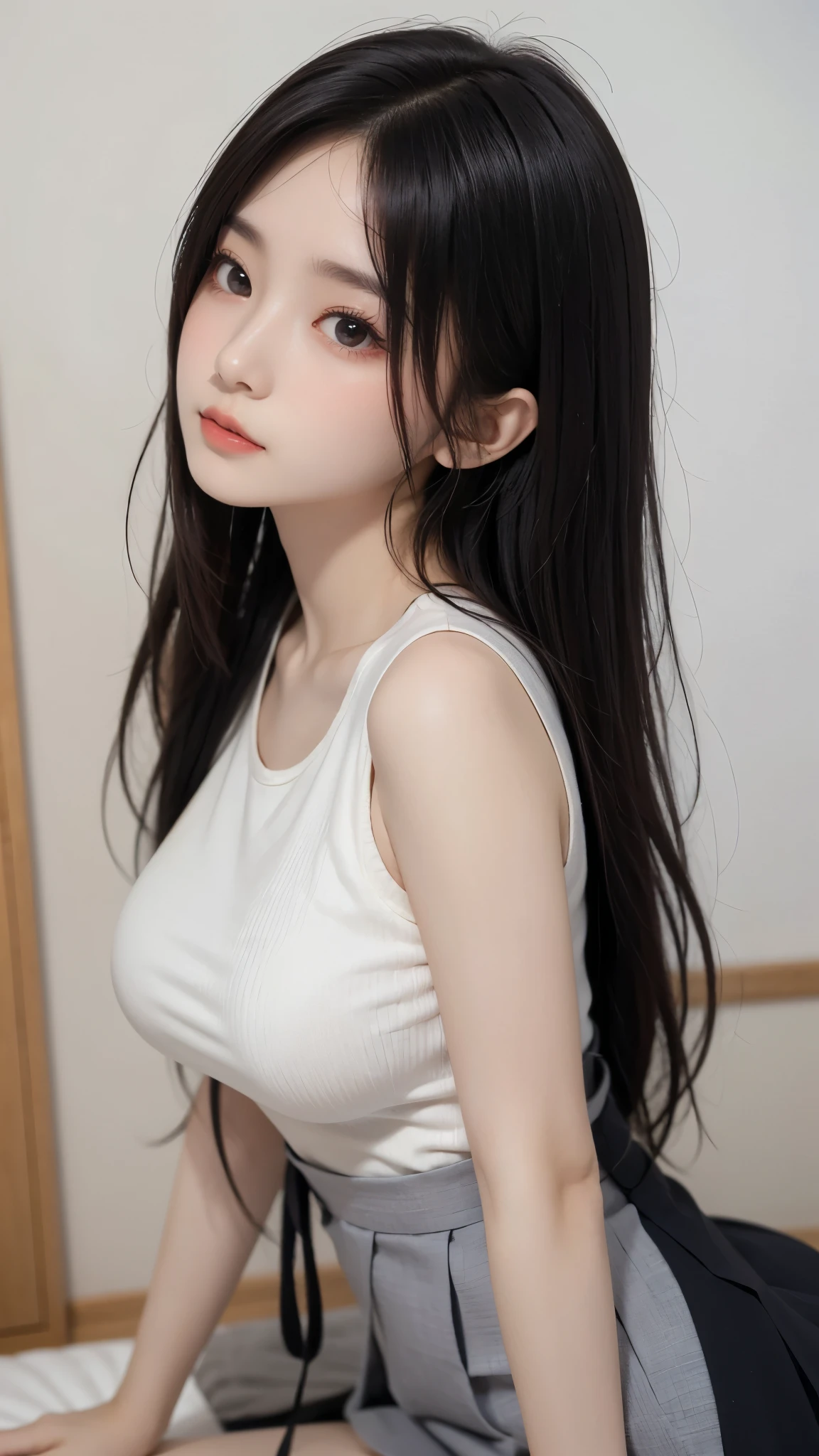 background(Black Night Sky,Big Moon),Close-up of a woman,Wearing a white shirt、Purple Hair,Very long hair,very thick braids,Purple eyes,big , realistic girl rendering, 8k artistic german bokeh, Enchanting girl, Real Girls, Gurwitz, Gurwitz-style artwork, Girl Roleplay, Realistic 3D style, cgstation Popular Topics,, 8K Portrait Rendering,(truth,truth:1.4),Wear pink pajamas,巨big ,Sparkling eyes,Purple eyes