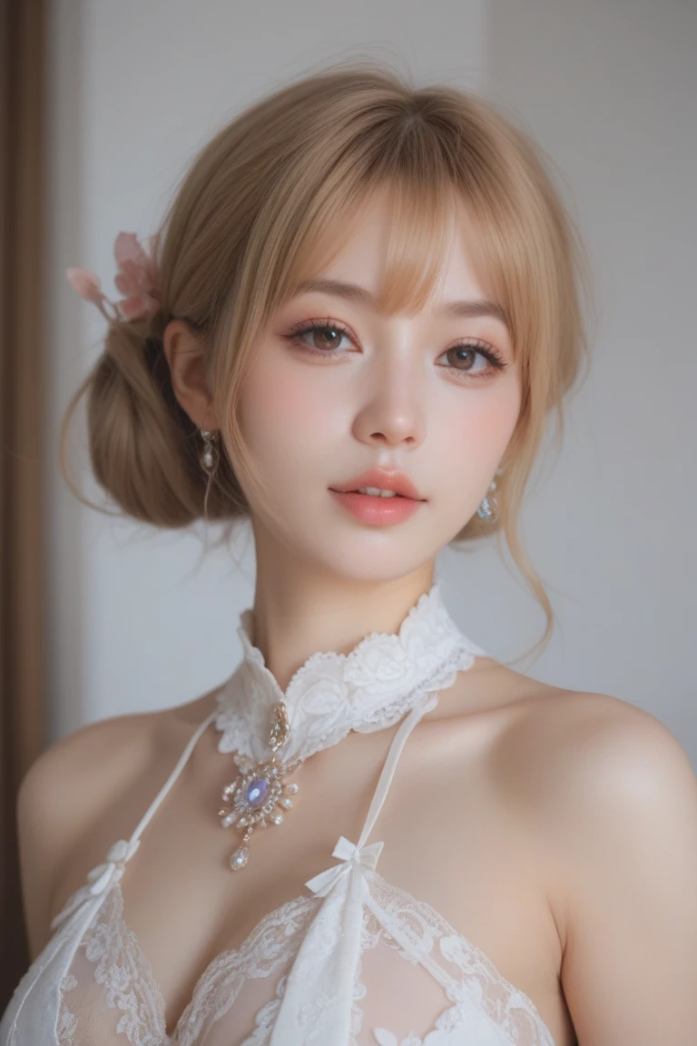 (high details:1.4)、(surrealism:1.4)、(soft lighting:1.05)、32,000、1 woman、realistic lighting、face lighting、ray tracing、(brightened light:1.2)、(improve quality:1.4)、(Realistic textured skin of the highest quality:1.4)、original photo, lifelike, full body woman love, bed, soggy, big bust, stylish hairstyle, pale skin, black eye, pink lips, (Beloved), (:1.1), ~Through, detailed background, detailed face, delicate eyes, good hair, Anatomically correct body, elastic skin, make up, masterpiece
