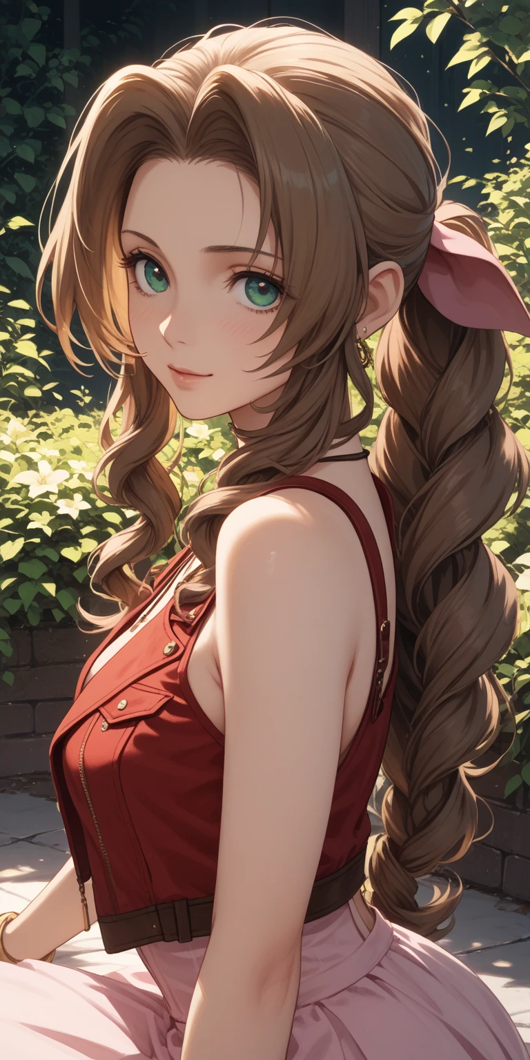 (((masterpiece))),((Highest quality)),Beautiful girl, Aerith, Sexy witch, bangs、(Long Hair, Braided ponytail:1.5)、(((huge firm bouncing bust, Deep cleavage)))、2、Translucent white skin, Sparkling sweat, (Underwear with detailed garments:1.5)、Japanese girl、 Beautiful digital artwork, Beautiful fantasy art, dynamic sely poses, A kind smile, Mysterious Background, Aura, A gentle gaze, BREAK,night