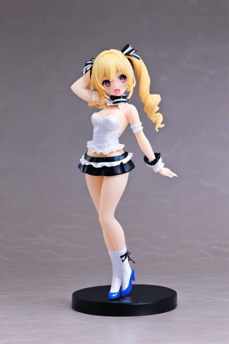 best quality, ultra high res, 1girl, solo focus, ((black mini see through dress)), elbow dress, black thighhighs, frills, ribbons, studio background,floating hair, looking at viewer, facing front,