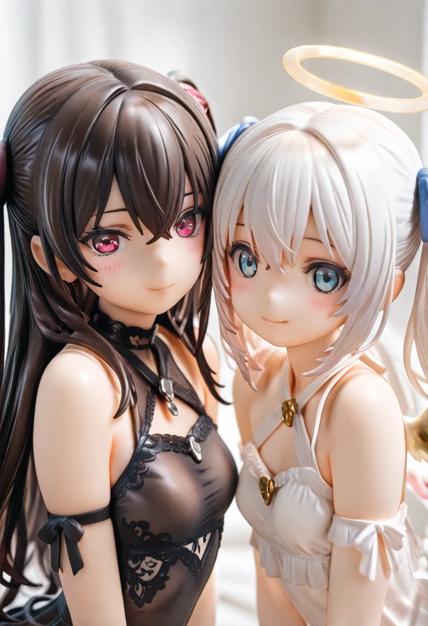 (2 young girls with long hair, Beautiful face and eyes and eyeliner,A delicate little face, pink eyes, Charming smile, (Maid cafe outfit with frilly, Sheer pleated mini skirt:1.5), (Transparent maid cafe costume with large open breasts and hollow:1.2), Sexy transparent underwear,Show belly button, Revealing sexy transparent white panties (very pretty girl), brown hair, Fashion hair accessories quality:1.4), (Extremely detailed),Pendants and earrings、 (Extremely detailed CG unified 8k wallpaper), Very detailed, High-resolution original color photos, Professional photography, Depth of Field, (view from below),