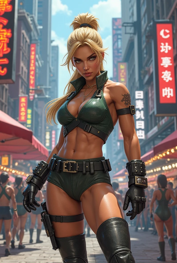 (((mulher))), (((melhor qualidade))), (((obra prima))), (((adulto))), Uma mulher gladiadora loira, of 30 years with athletic body, arabic , capuz, (((sozinho))), (((1girl))) , Gladiadores do Brooklyn, quase nua no estilo selvagem urbano de Simon Bisley para a capa da revista Heavy Metal, cabelos moicanos, pose sensual, tiny leather panties, , Minimum clothing, black and red arabesque pattern, armadura, cheio de pontas e estrelas, (((do joelho pra cima))), mohawk hair with small braids, explosion of colors, Wowdk