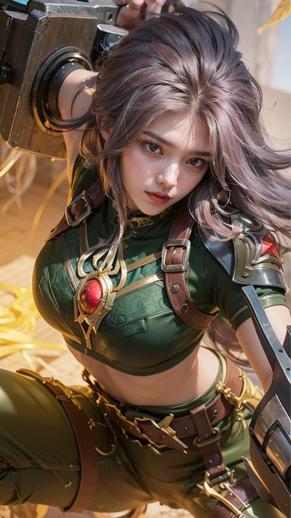 (8k, Highest quality:1.2)、masterpiece, Beautiful Ranger, (Attractive Russian:1.0),(( White clothes))、((Detailed leather armor)), (Strong muscular body), (((Green Hair))),(long hair)、 Braiding、Disheveled Hair、Hair blowing in the wind, (High fantasy battlefield environment), (Forest Background), (((Holding a dagger))), High resolution, (Skin Texture:1.1), Highest quality, 超High resolution, (Realistic: 1.4), RAW Photos, By Ellen von Unwerth, Nikon D850 film stock photos, 1 1 1.6 Lenses, Rich colors, Bokeh, Sharp focus, Realistic, Cinestill 800, Backlight, Rim Light, Strong sunlight, Realistic, Realistic Shadow, 3d, (Forest Background:1.2),Hair blowing in the wind、whole body、 (Ancient Fantasy Ranger),(Ancient soldier armor),Combat Accessories,breastplate、((mini skirt))、Voluminous lips、((Big Breasts))、((Large Breasts))、Cleavage、((Perfect Face))、Big eyes、Delicate eyes、Armor that fits snugly to the body、Looking into the camera、belt、Armor with intricate patterns、Upper Body、up、Delicate hands、((Bold Pose))、She is standing、