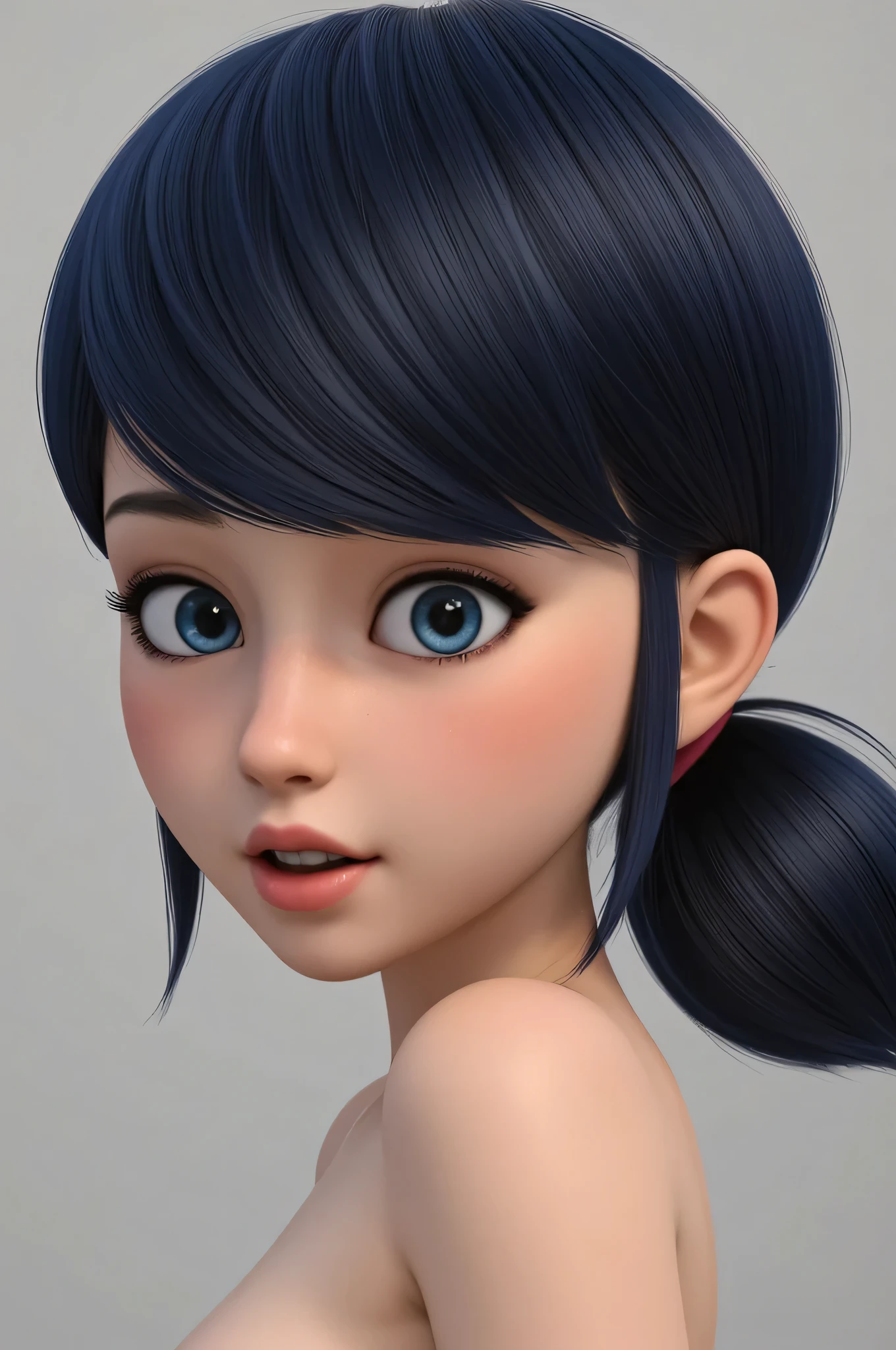 1girl, Solo, High Resolution, Accurate, Anatomically Correct, Best Quality, Detail, High Details, High Quality, black hair, blue eyes, tween, cute, realistic, real proportions, from back