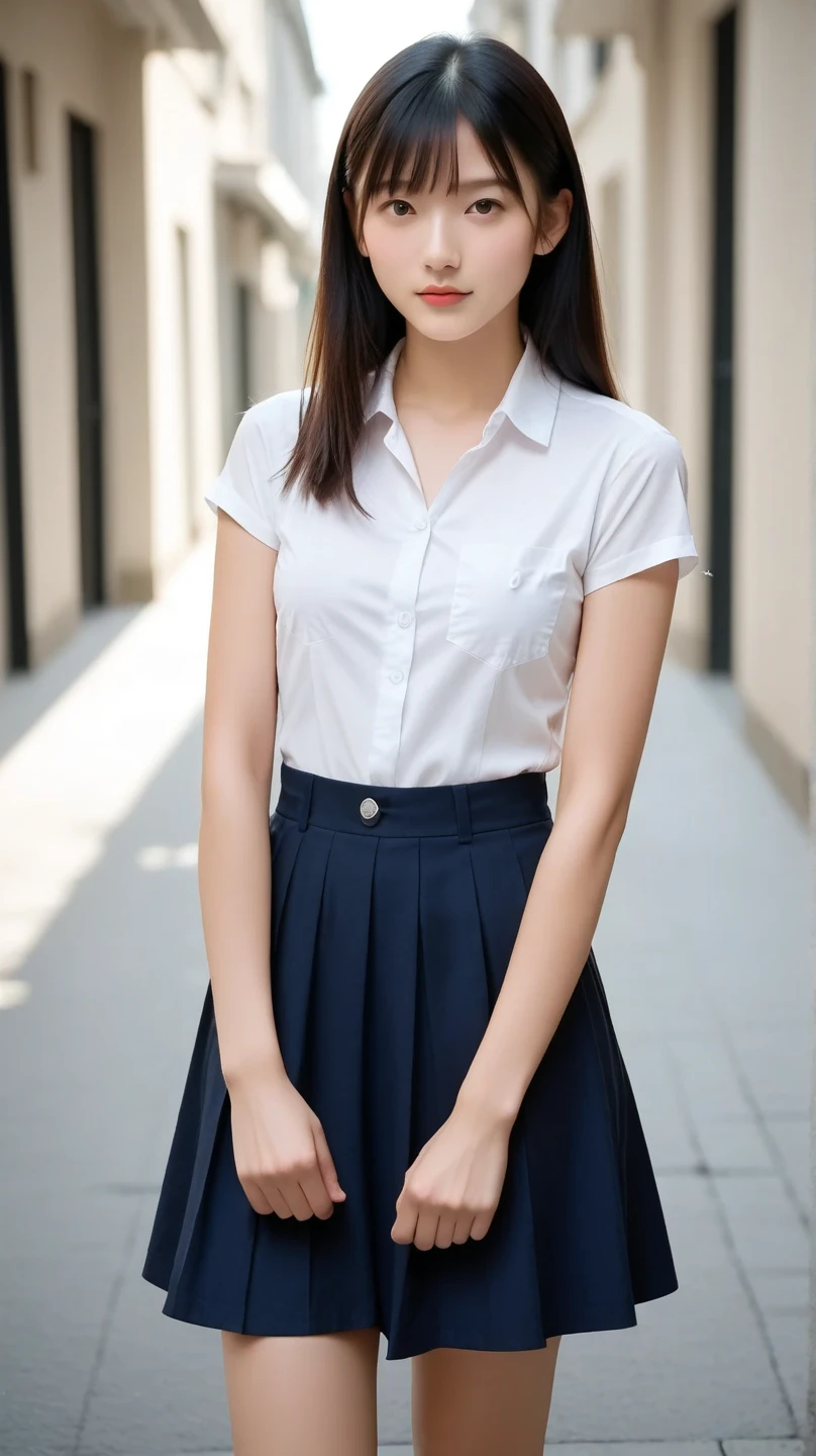 Unbelievably beautiful woman, (Have vaginal sex, insert it in your pussy:1.1), 15 years old, Tied waist、Neat face, a baby face, Happy face, Tie and skirt, pony tail hair, (Best Quality, 8K, masutepiece :1.3), Lovely smile, emotional, (gleaming skin, Shiny hair:1.4), a park, masutepiece, Best Quality, (Ultra-detailed),