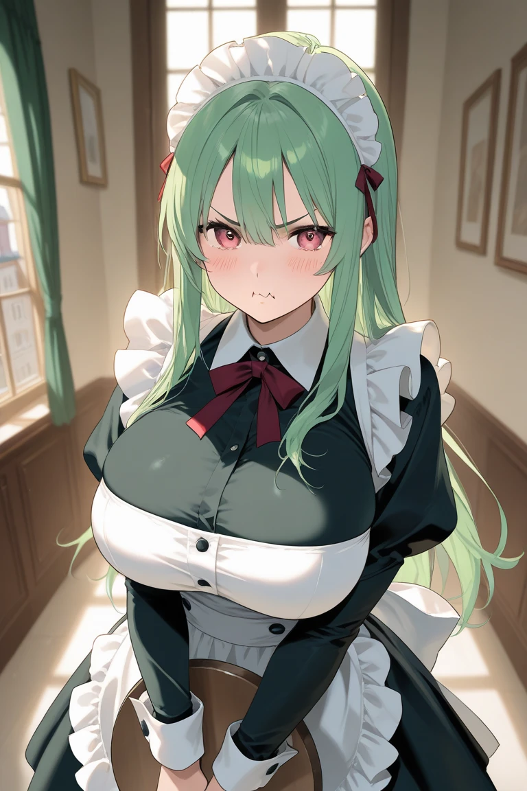 (masterpiece, high quality, High detail, 4K, RTTX 10.0, High resolution:1.2)、(最high quality:1.2, Very detailed, Anime Style, Digital Painting, Studio Anime, 超High resolution, High Contrast, masterpiece:1.2, 最high quality, Best aesthetics), 1 female, Long Hair, ponytail,Elf、Big Breasts、F Cup、Oppa、anime screencap,anime screenshot,high school student、Green Hair、Maid、食い込むOppaい、垂れてないOppaい、上を向いたOppaい