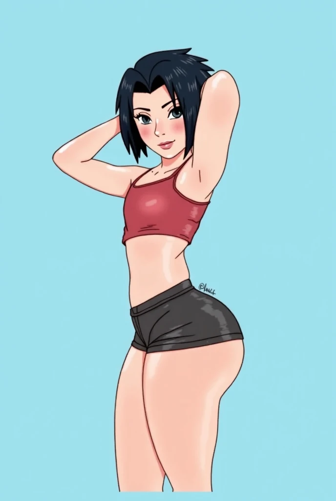 beautiful woman 35 years old, not too high, curly black hair, Waist slender, big fit ass , quadris bem formados e big fit asss. She is dressed in a gym outfit, and a young personal trainer who helps her work out