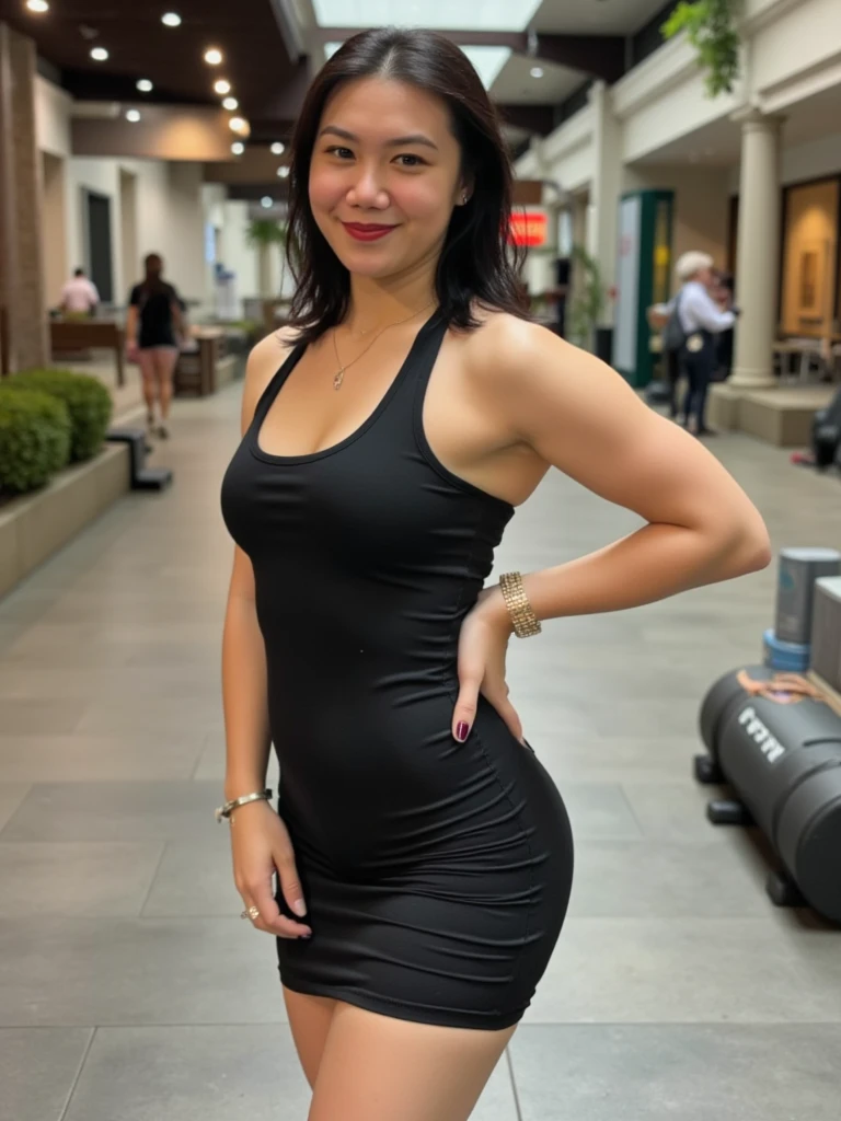 A gorgeous woman in a red onepiece swimsuit, skinny with a healthy, perfect body, defined abs, and gold hair. She is standing in a rainy night pool room, her wet body glistening. Her face is ultra-detailed, with beautiful eyes, lips, and double eyelids. She has a shy smile and trimmed bangs, with black skin and a hint of pubic hair. (best quality, 8k, masterpiece:1.3), frontal and full-body shot, pussy line, front facing and open legs.