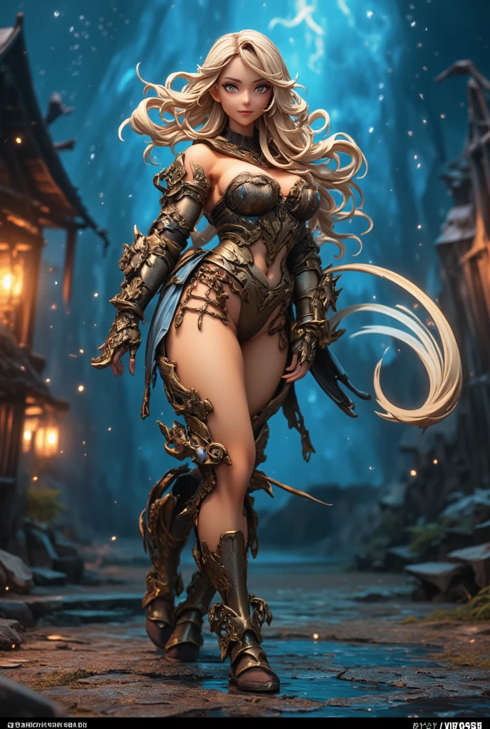steampunkai。highest quality。masterpiece。detailed details。one girl。little cute girl。steampunk witch。witch hat。witch's clothes。long light brown fluffy hair。smile。carry a big broom。Running on the road。The background is a forest with bright light shining through.。
