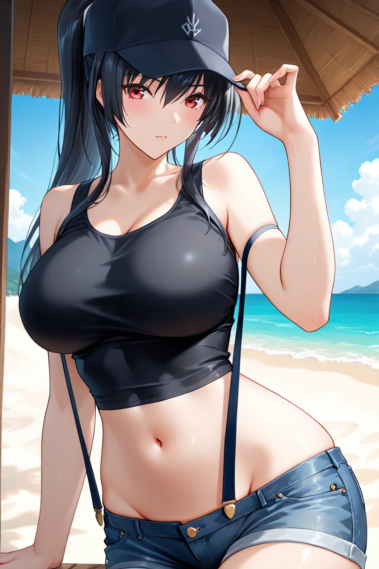 masterpiece, best quality, facing viewer, looking at viewer, 1girl, solo, outdoors, beach, standing, shy, big tits, t5un4d3, mark, bikini