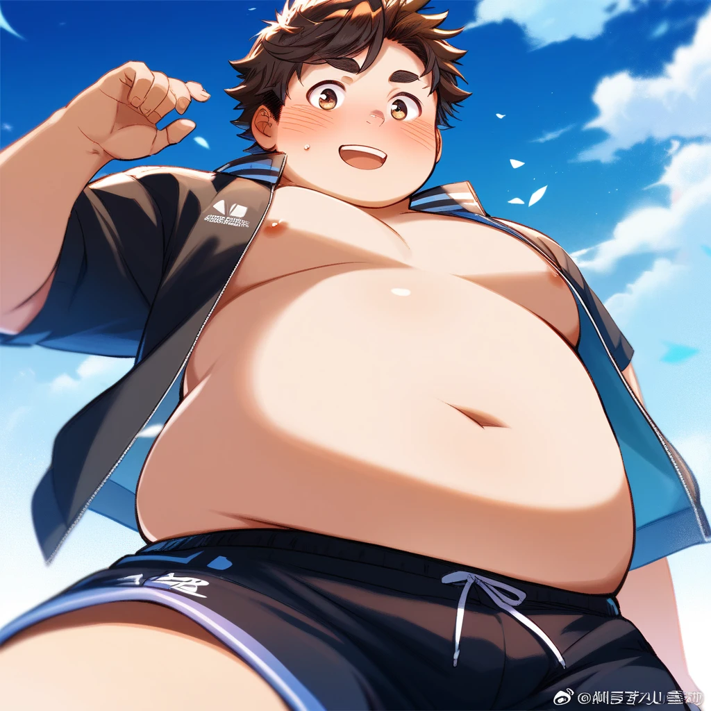 beautiful, (chubby), (very short hair), (pudgy face), (naughty), ((high school students!), (handsome), (thick), (overweight), beefy, (nipples), (cute), (little brat), (naughty brat), (へそ), ぽっちゃりした体, 汗ばんだ体, (臭そうな体), (naked), (nude), (sexy), (つぶらな瞳), (blue eyes), (moobs)