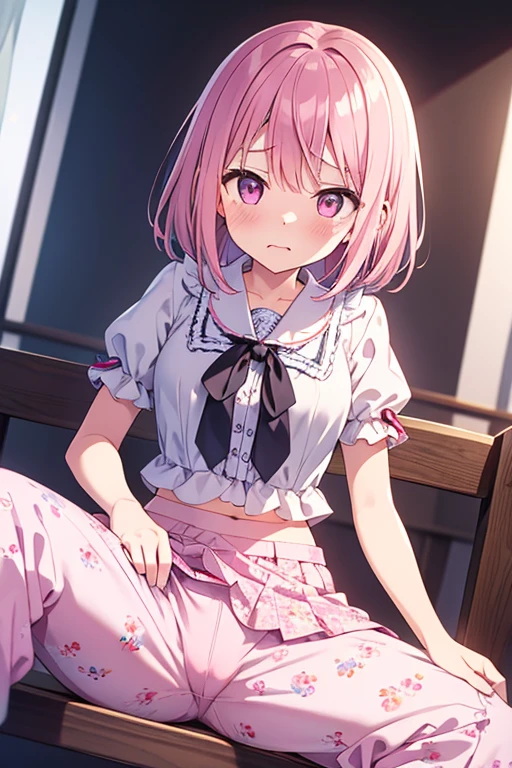 (Highest quality, 4K, 8k, High resolution, masterpiece:1.2), Very detailed, Picturesque, Animated Photography, Photo Animation:1.37)、A Japanese highschoolgirl、(Pink Hair)、(Pixie Cut)、Large Breasts、in a room、under wear、(under wear color:random)、black cheokr、Ecstasy face、trembling、Sweat、droping、pussy juice、Full body photography、selfie、Nakano ichika