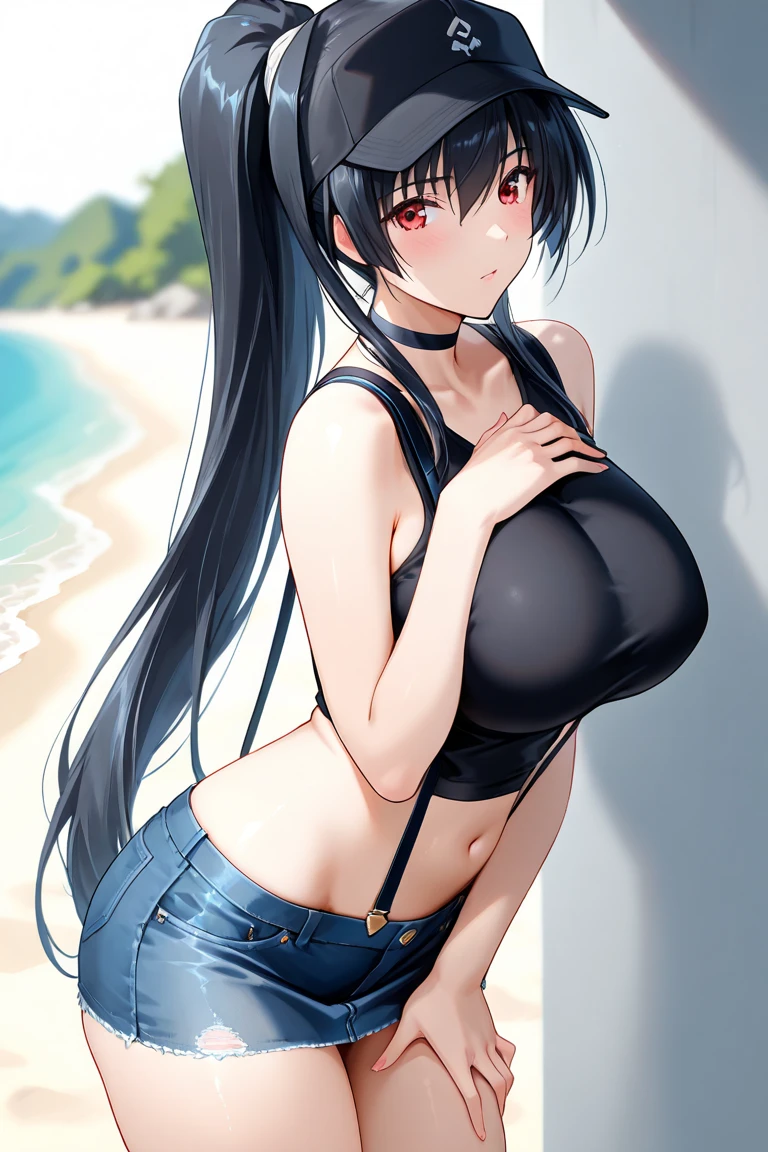 (Art: 1.2), (best quality: 1.2) 1 woman, mature, tall (1.85), She appeared to be around 28 years old, had long black hair, straight and shiny hair, green eyes, extremely detailed, perfect eyes , extremely realistic eyes, well-aligned eyes, long eyelashes, anime style, perfect face, milf face, full lips, smiling, mature, clear skin, natural body, sexy body, MILF body, hands on waist, perfect hands, detailed hands, hands well proportioned to the body, realistic hands, arms with good anatomy, she wore a greek blue woolen pullover with a zipper wich is half open, the woolen pullover with zipper still couldn't hide her extremely large and huge breasts that were hanging down due to her size, thick thighs, wide hips, Looking at the viewer, background, she also wears jeanspants, scenery, scenery at a greek viewpoint on the edge of a lake, in the background posing the setting sun, alone Looking at the viewer