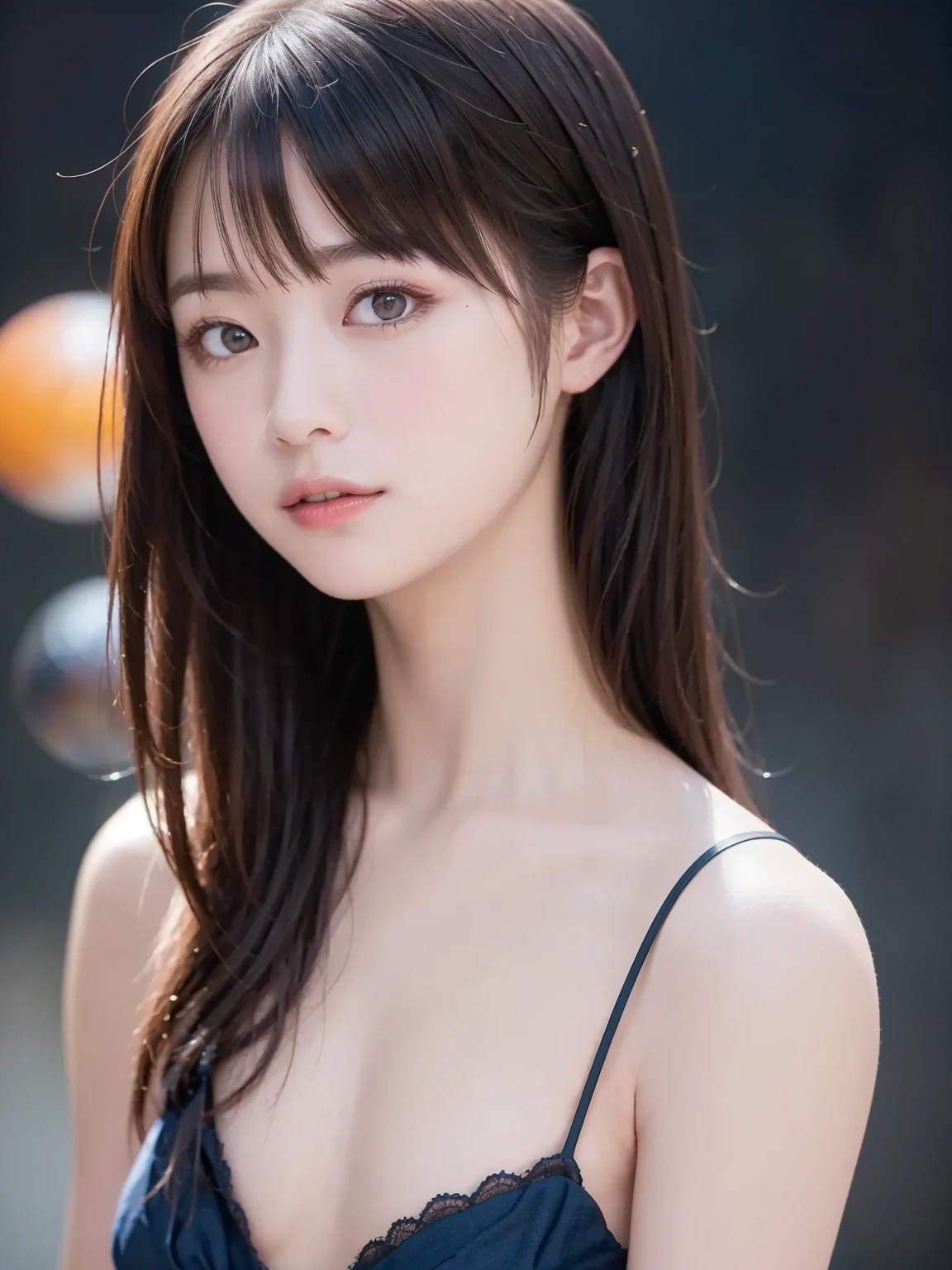 (Highest quality, 32k, High resolution, Masterpiece:1.5, ), marimo_jet, god々A photograph with brilliant dazzling and healing power., Evoking a sense of calm and elusive beauty, Expressing emotions, Have a rich imagination,Beautiful Japanese Girls, An exceptionally beautiful face, Small Face Beauty, Perfect Human Anatomy, Magical big eyes, Motherhood and generosity, Deep Love, fleeting smile, ((Shiny black hair:1.1)), ((Super Long Straight Silk Hair)), Asymmetrical bangs, Hair between the eyes, Transparent, soft white skin, Sharp eyebrows, Thin lashes, Natural Makeup, Cheek highlighter, Pale pink detailed lips, , ((High-quality black bikini:1.2)), High resolution perfect collarbone, High resolution beautiful bust, Slim figure with ample breasts, High resolutionの美しい太もも, ((Concrete wall background:1.3)), Dazzling Sun, Professional Lighting, Professional photographer, Professional models, God's Secret