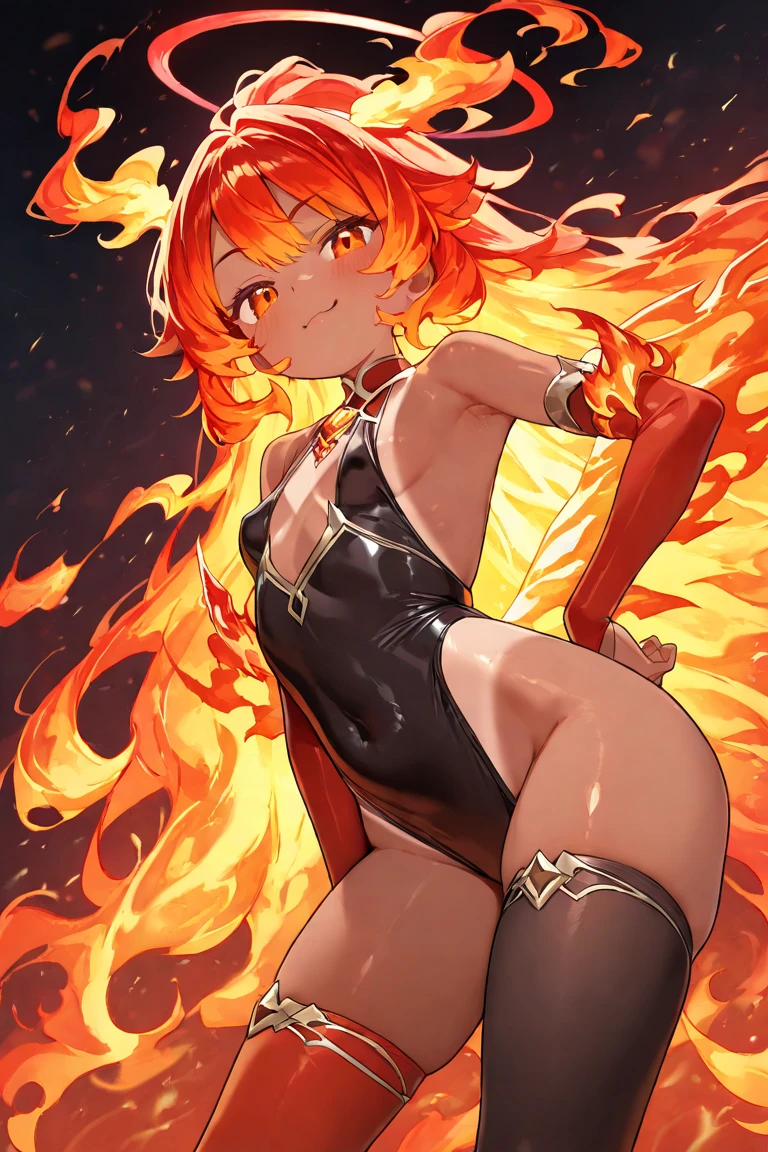 Name: Fiametta
Element: Flamara
Description: Fiametta is a fiery performer, renowned for her mesmerizing pyromancy shows in the streets of Rimolde.
Prompt: ((((Vibrant flames, pyromancer gloves, detailed hands), fiery sparks:0.8, action pose:1.2, crouched, concentrated expression:0.9, red hair:0.95, fiery highlights:0.8, loose attire:1.1, open mouthed:0.7), 1girl, medium breasts, ((youthful look:1.1)), full body shot, background: dark, focused eyes, dramatic lightning:0.9, close-up:1.1, looking down))