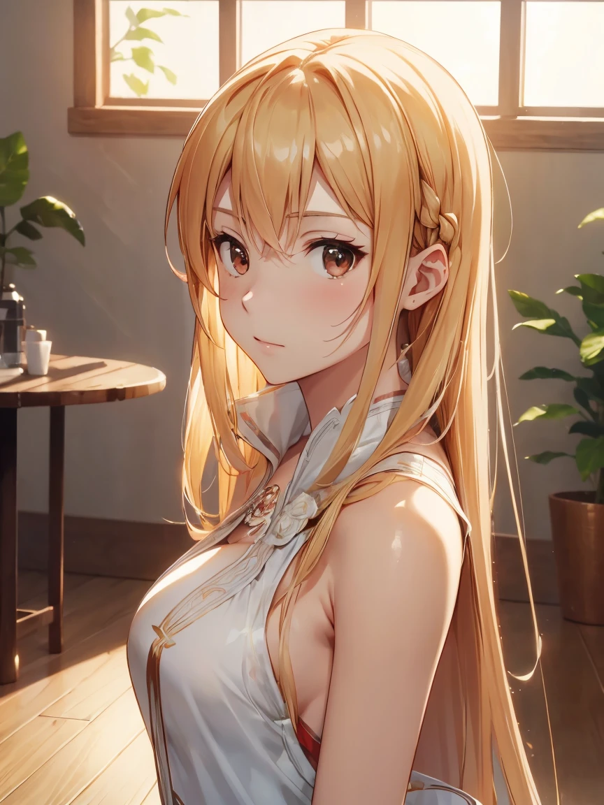 a woman long hair, wearing bunny outfit, big breast, work at night bar, anime art, high quality, best detailed, perfect face
