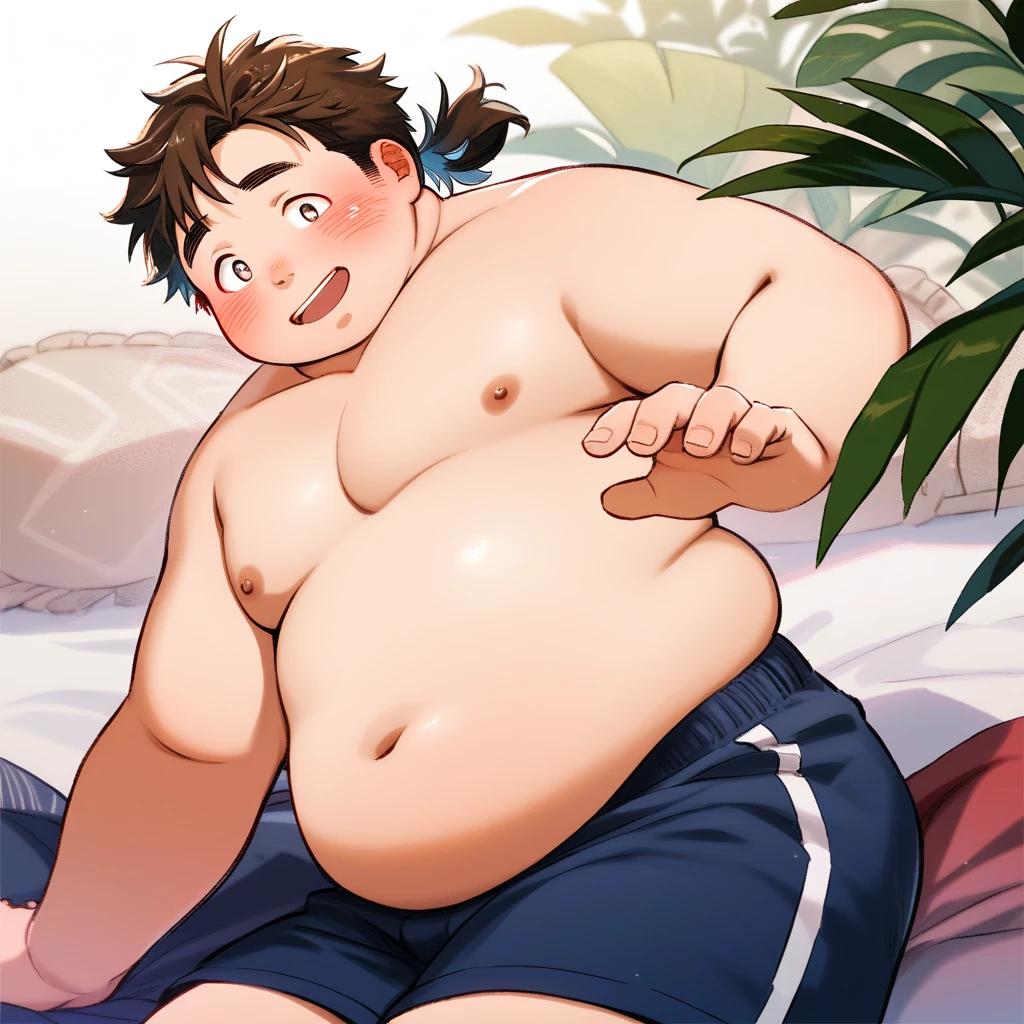 alone,male,chubby,Shirtless, alone, detailed, high resolution,, masterpiece,Excessive obesity,Obesity in the extremities,overweight,junpei,人,bare feet, naked, big penis, peeing, pool, happy, closed eyes, big belly, big boob
