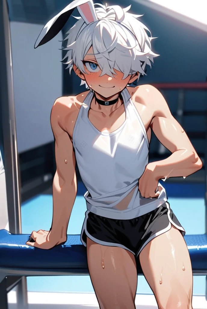 ((Fine details)), Best Shadow,Cinema Lighting,Highest quality,((Very detailed)) masterpiece The body is slim Embarrassing Gray Hair Torn tights The electricity started get wet Big eyes Bangs covering one eye thin The suit was torn Upper body naked sweating Delicate body Pitch black tights Damaged High saturation Six-headed body boy Ryona Hurt torture Brown Skin Clothing saturation 0 I was injured High chance of losing Shoulder-length hair Skin is visible in places shout View from below Overall image Femboy Light hits the skin Baby Face Fallen Lying Skinny body Lying down punish young Flexible body Mind control Round face Flat face Swimwear Slim body