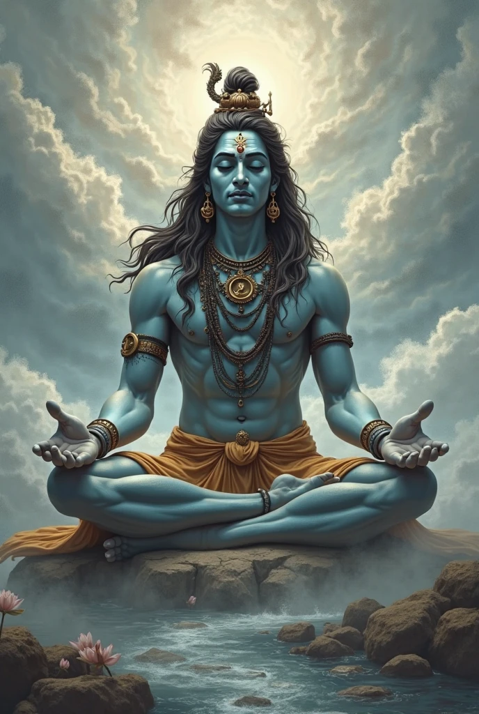 Lord shiva image, strong bodybuilding physique,meditating