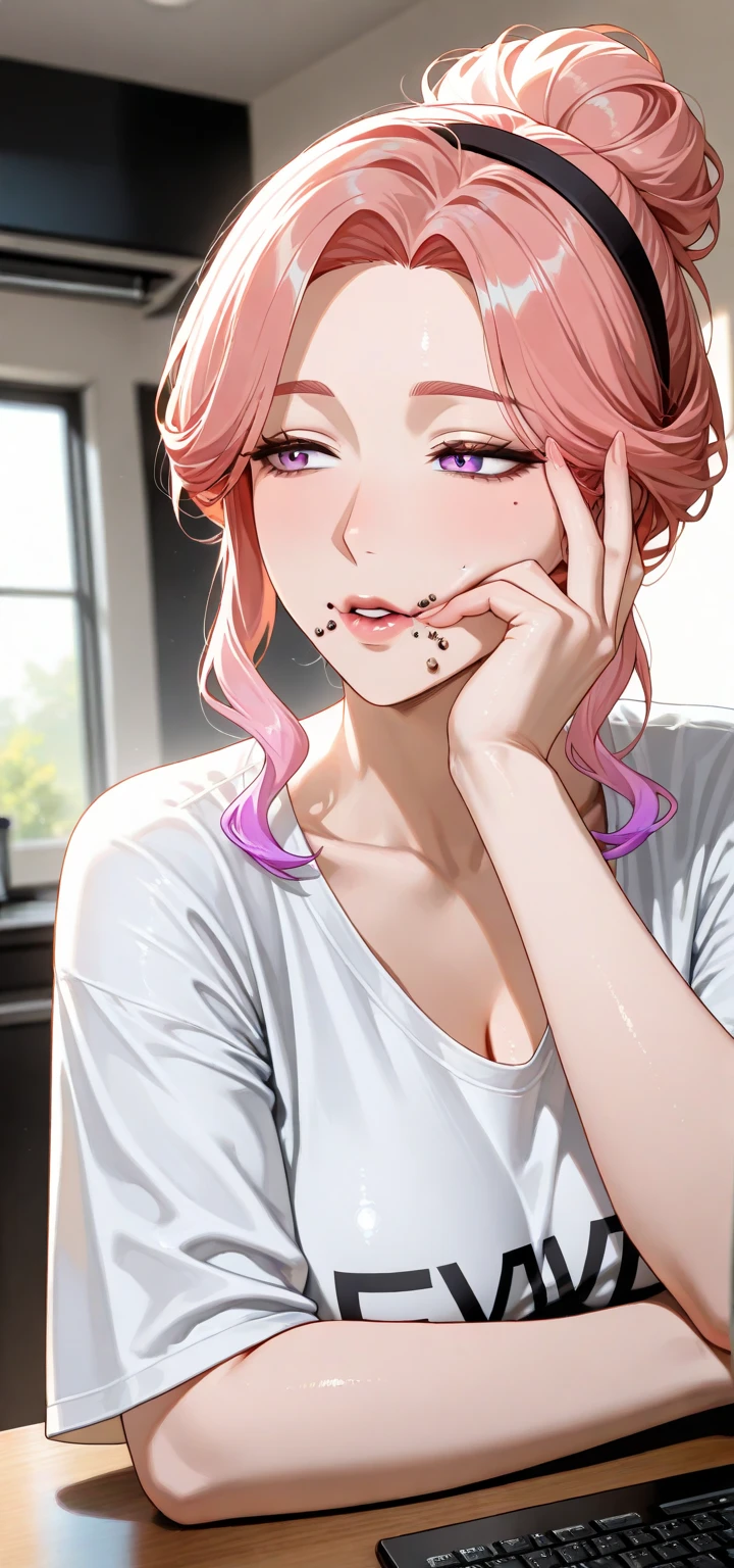1girl in, rembrant colorful theme, synthwave sky,(Best Quality, High quality, High resolution), Realistic, Ultra-detailed, high detailed facial features, absurderes,  realistic lighting and reflections, high detailed facial features, , Best Photo,High quality illustrations、(Fucking)、Expression of disgrace、A big smile、(nsfw),(ahegao),(feratio),cum on tongue、Sperm all over the body、Lift your chest with both hands、Looking up、blowjob, Wide open mouth、Cum on long red tongue、Emphasis on the chest、upper body, bright red cheeks、(titjob), pure white semen drips from the mouth、silber hair、lick your chin with your tongue、Wooden flooring、Pinching the penis with the chest、small pointed pink nipples、sandwich between big breasts、blow job、(Fucking)、
